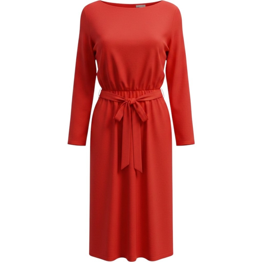 Calvin Klein Red Long Sleeve Belted Sheath Dress Boat Neck Size 12